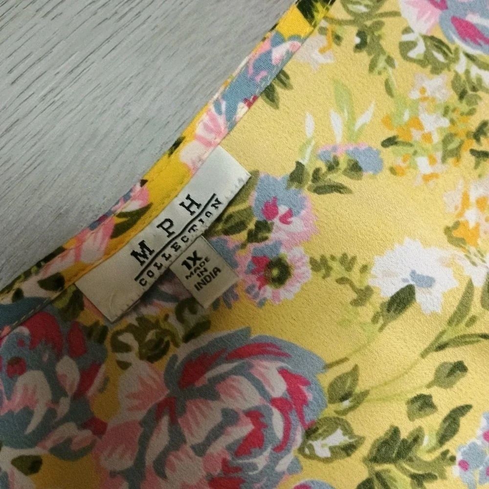 Mph Collection Women's Yellow Floral Cinch Elastic Waist Size 1x Comfy Flowy